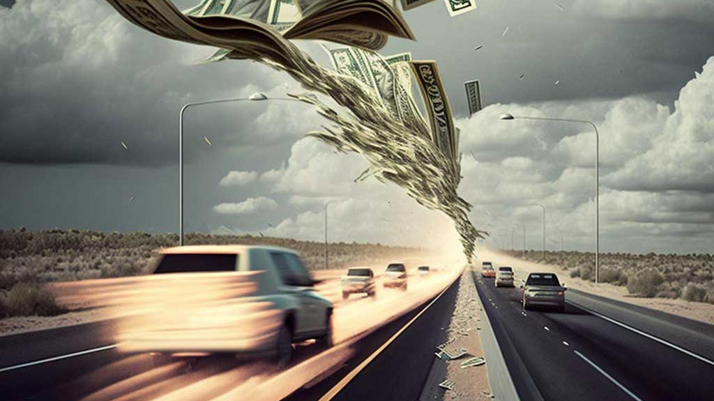 Highway with lots of traffic at very high speed with money - Web Katalyst